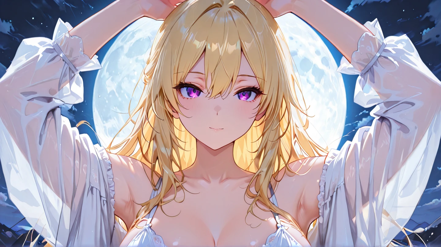 Browsing Caution,masterpiece、highest quality、High resolution、High-quality images、8K, 2 female、skin luster、Glowing Skin、Skin Texture、Expression of fine eyeasterpiece,8K, 
masterpiece, highest quality, High resolution,
blonde、short、girl、topless、Face close-up、smile、Plump lips、Open your mouth、High nose、Straight nose、star-shaped pupils:1.4、Golden Eyes、eye shadow、Thick eyebrows