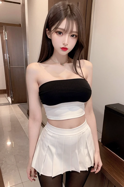 (masterpiece:1.3)、14 years old、Shapely small breasts、slender、Slim body、Very fine finish、(High resolution、8k:1.3)、highest quality、Beautiful Hands、Beautiful Hands指、(Ultra-realistic as a photo:1.3), Ultra High Resolution Face、The face is in focus、Ultra high definition and beautiful eyes、(Concentrated eyes:1.3)、(Eyes are symmetrical:1.3)、High quality and beautiful skin、Firm Skin、Natural Makeup、Gloss lips, Ultra HD Hair Texture、Japanese women、high school girl、(超High resolution)),8K,14 years old、Leaning forward to reveal cleavage、Small breasts、Flat Chest、Small breasts, , Very short hairstyle, Red mini skirt, Navy blue Y-shirt、Small breasts cleavage 2:1,Idol Sculpture, Wet, smile、Dark blue walls、sexy、slender、Well-shaped small breasts、I can see your thighs,Nogizaka Idol