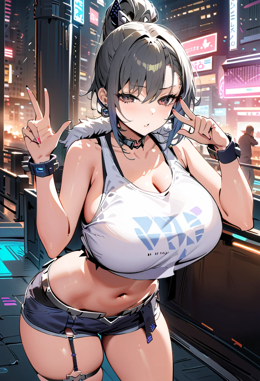 ((masterpiece)), best quality, absurd, Super detailed, holographic, Cowboy shooting, Super cute girl, Mature girl, Super beautiful Asian girl,Has very beautiful violet eyes, Beautiful glowing white colorful black hair, Beautiful and sexy body, Slim, Perfect body, Wearing super tight anime print shorts, Anime print super skinny shirt, Super pretty pink coat, Looking into the glowing mirror, See her different versions in other universes,((huge乳房)),Grooves reveal original skin,huge , Crazy breast swelling, Chest larger than shoulder blades, Big breasts and thin waist,(huge breasts:1.2),Hydrated skin((rogue))((非常huge乳房)),((Grooves reveal original skin))