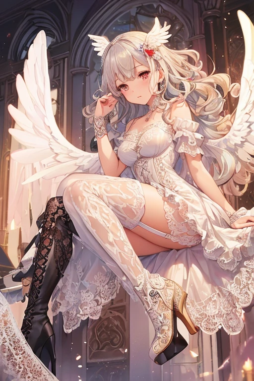Anime - Stylistic image of a woman in a white dress and angel wings, anime barbie in white stockings, Anime goddess, Best anime 4k konachan wallpaper, beautiful cyborg angel girl, seductive anime girls, trending on cgstation, beautiful and seductive anime woman, Guweiz in Pixiv ArtStation, Beautiful anime girl, beautiful anime girl crouching