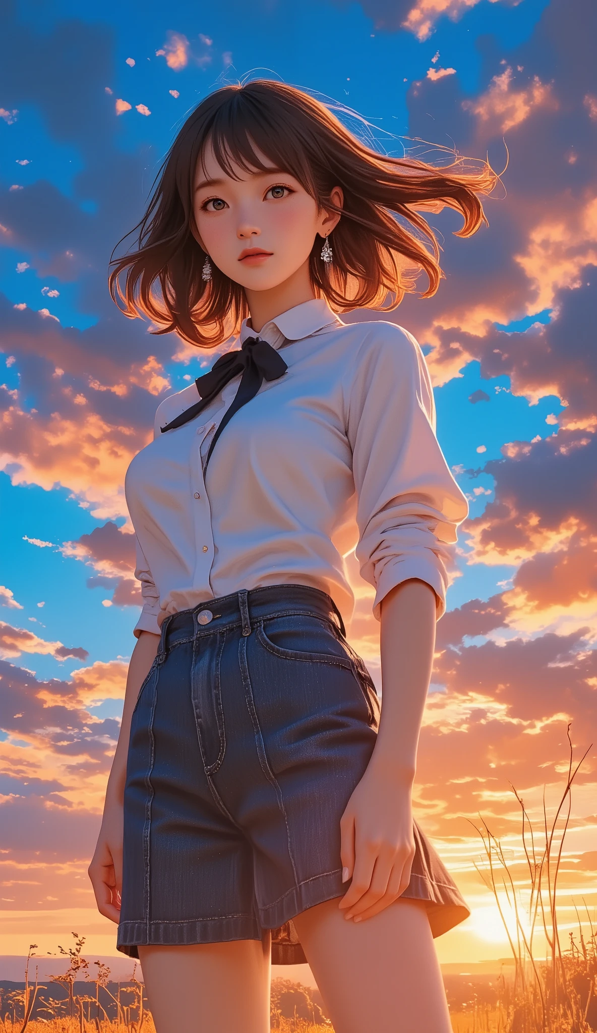 1 girl standing on the surface of the sun. I'm watching a huge solar tornado. focuses on solar tornadoes . a close-up of a solar tornado . polar vortex . on the ground , there is a solar flare , Solar Picures , Prominence of the Sun , solar plage ,solar corona, dark filaments , dark filaments , Stratum , solar transition region .,