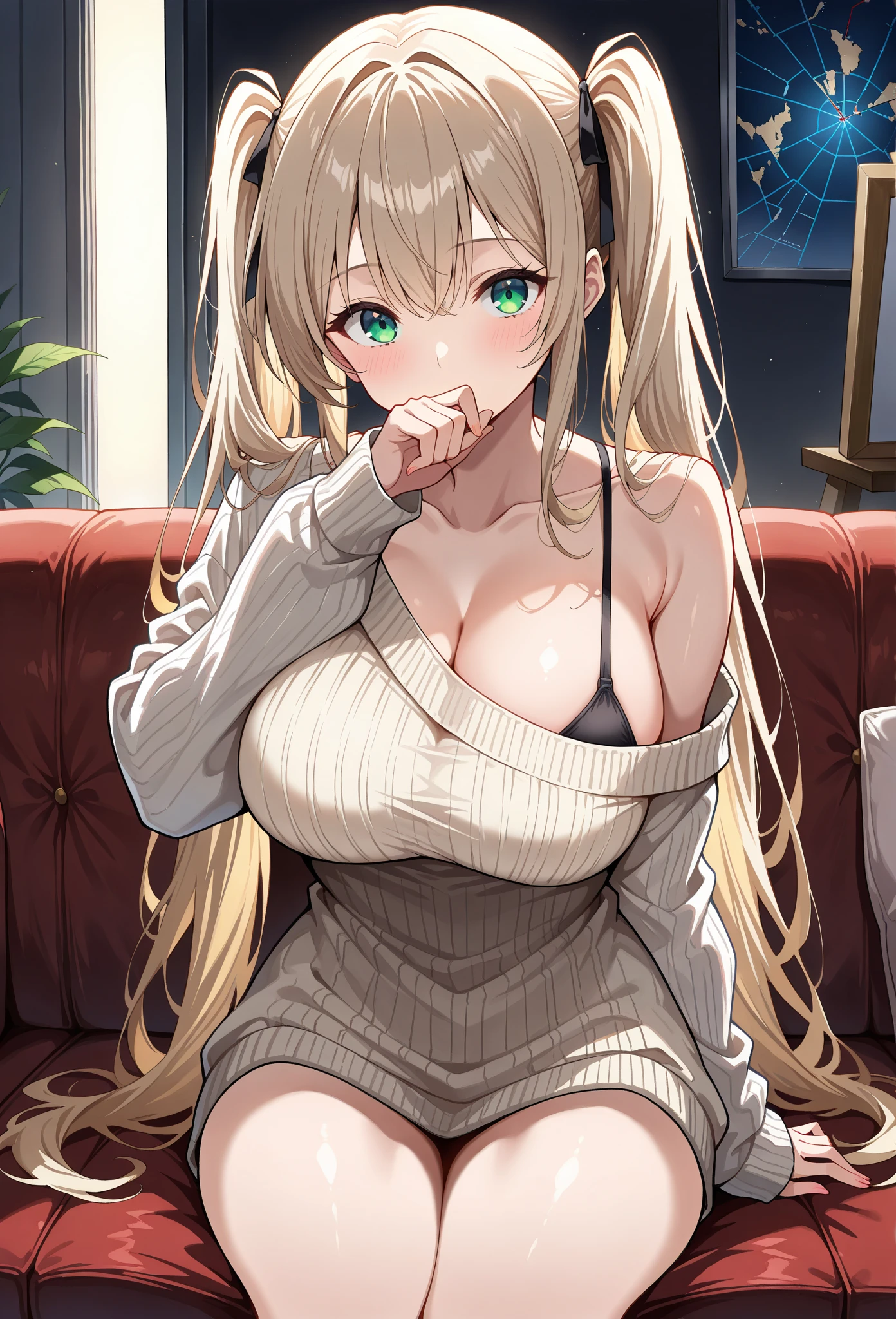 On the table, Highest quality, realism, About pubic hair, High resolution, 8k wallpaper, Perfect dynamic composition, Beautiful Eyes, Long Hair, full, Large Breasts, Casual and sexy pose,Chest to chest、(Tight sweater)、(Her breasts are protruding and exposed:1.2)、(Exposing the breasts)Laughter、Open your mouth、Resort scenery、Age 25、(Droopy Eyes 1.4)、Adult Beauty、Japanese,(that's a full body photo:1.6)