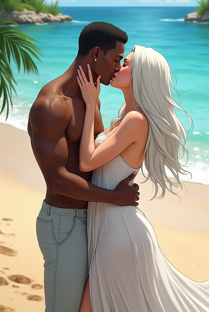 1male, 1female, from Persona 5, White female and her black boyfriend, romance, milf, (((Ann Takamaki))), blonde hair, blue eyes, pigtails, side bangs, detailed face, Huge-breasts, ((Interracial)), Netorare, male domination, couple posing, ((African man touching her body)), cheating, blushing, sidelocks, hourglass figure, wide thighs, pubic hair, full lips, expressive eyes, smug, teasing smile, nude, at Africa beach, absurdres, 4k, amazing quality, masterpiece, best quality, extremely detailed, shadows, highly detailed, highres, very aesthetic, balanced lighting, masculine male, african tribal warrior, dark hair, naked body, dark skinned male
