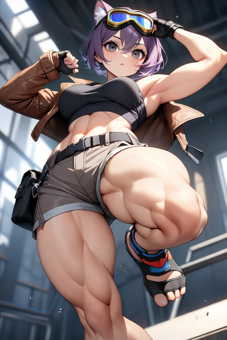 (Masterpiece), Sharp Image, full body, standing straight, she looks down at the viewer from above, perspective view from below, perfect anatomy, perfect hands, A white mature woman with blonde hair, short hair, messy hair (best quality), Ultra resolution, professional art, ultra detailed, perfect lighting, athletic body, strong and muscular, small perky breasts, tight long pencil skirt, white pencil skirt, expression seductive, female focus, (NSFW), in fighting position, blue eyes, smiles, yellow high heels, sexy toned legs, thigh straps