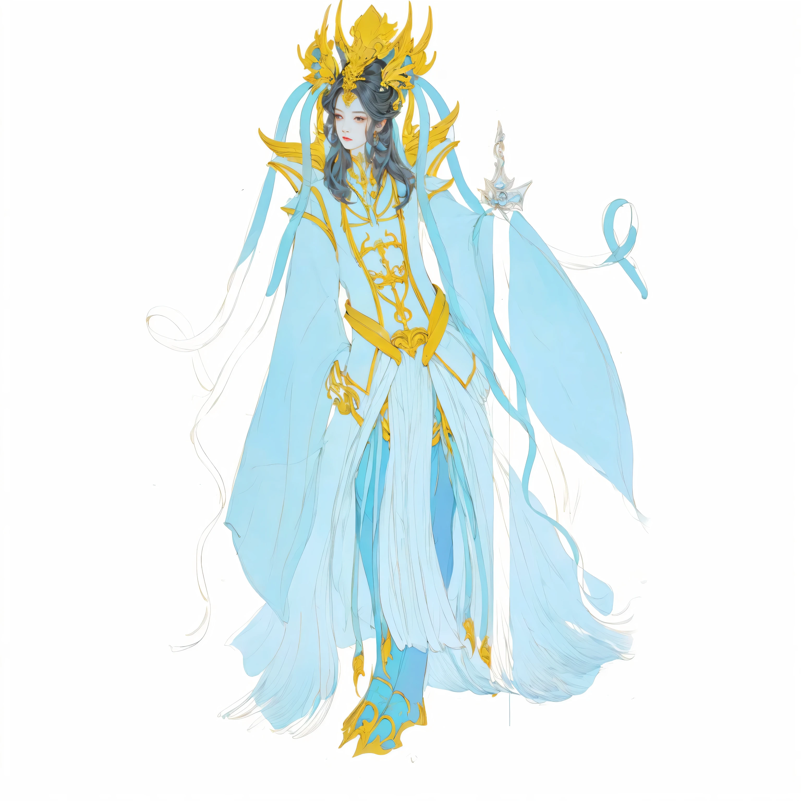 A Beautiful Woman ,has long, layered aqua blue hair, exquisite facial features, melancholy expression, with exquisite bright eyes , Very charming, and a slim plate with red gold trim, Refined and mature comic art style, HD, best quality, high resolution, super detailed, Super Fine Painting , is extremely delicate, Professional, anatomically correct, Symmetrical face, , extremely detailed eyes and face, high quality eyes, creativity, original photo, 超HD, 8,000, natural light, movie lights, masterpiece-anatomy-perfect, masterpiece:1.5,hair strand, expressive hair, UHD, high quality, award winning, best quality
