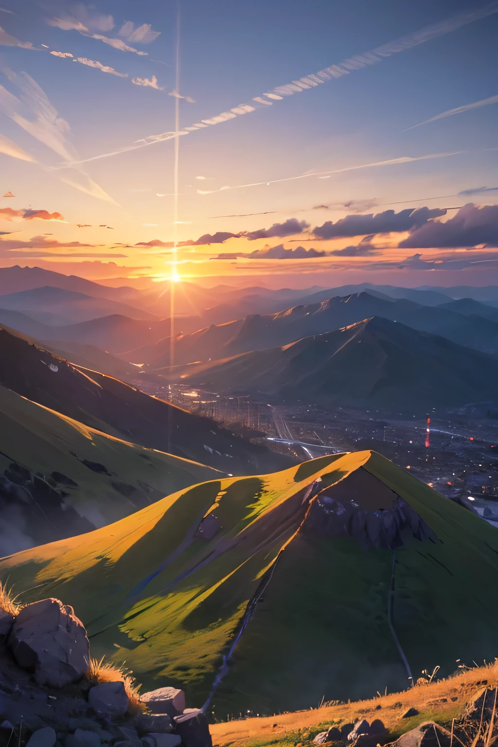 Sunset, A mountain in the distance 