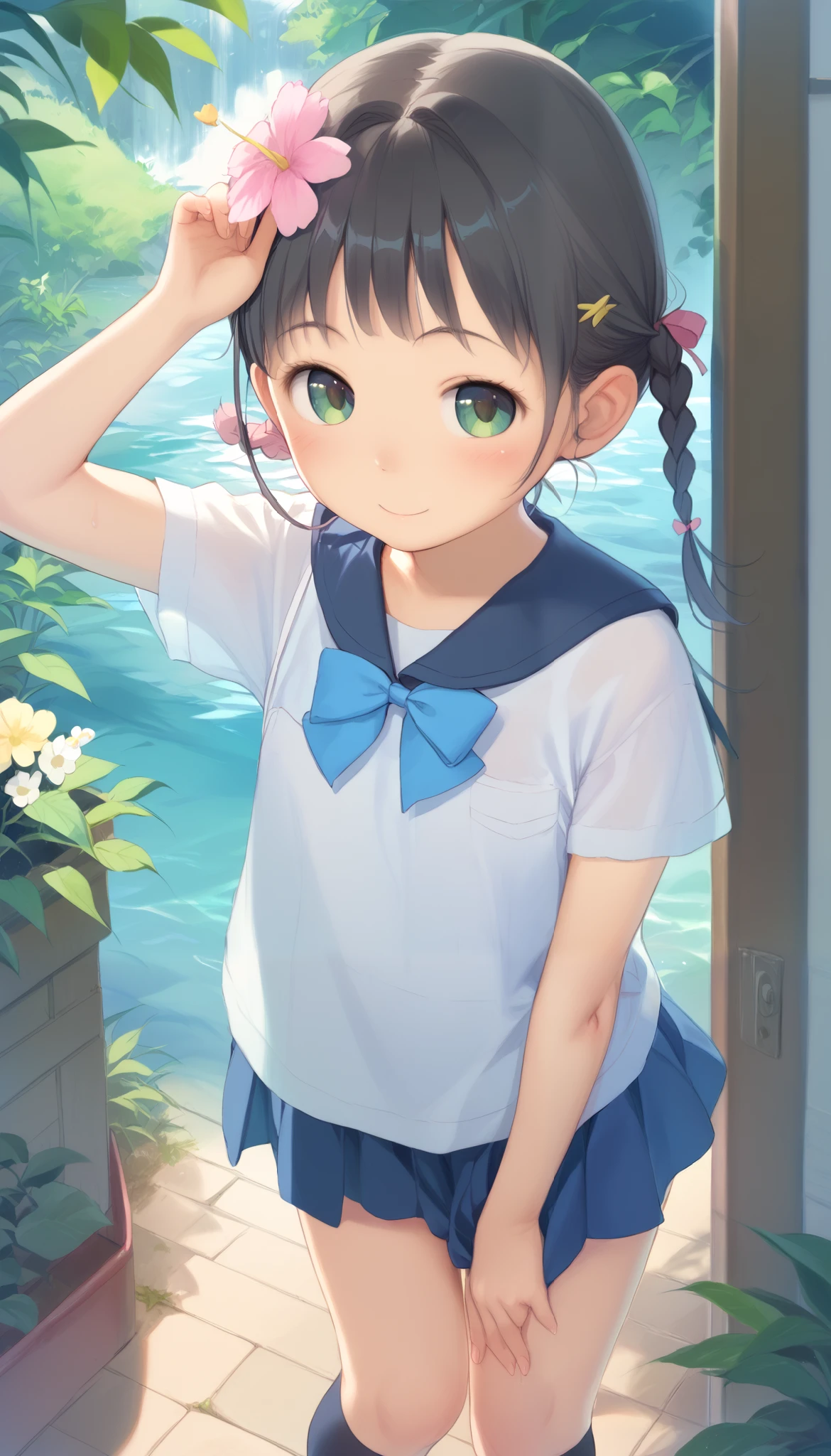 best image quality、 pretty eyes、detail eyes、cute face、baby face、girl、10歳のgirl、black hair、small、braids、knee-high socks、 Middle School Uniforms 、smile、standing pose slightly from the left、facing the front、Entrance Ceremony、Outdoors、Sakura flowers
Waiting to start
