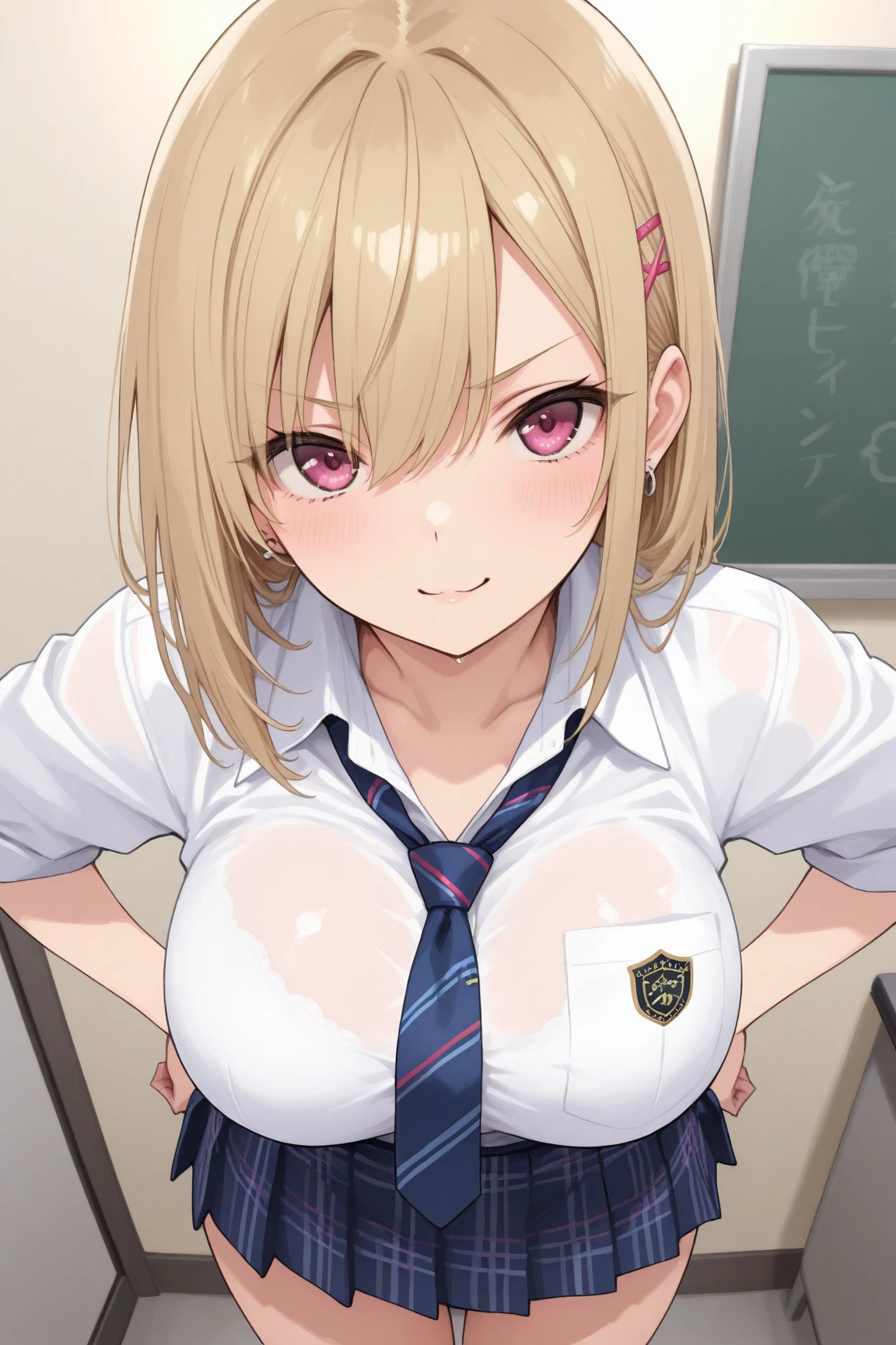 mastute piece,Best Quality,insanely detailed,8k cg,nsfw,
(shoot upper body:1.3),
(1girls:1.3),standing,looking at viewr,body in front,both arms behind back,(school blazer-suit:1.3),(bare breasts:1.1),(bare nipples:1.1),
break,
blush,shy,(ecstasy face),(trembling:1.2),break,(light yellow hair:1.2),long hair,
break,
perfect breasts,perfect teats,(open mouth:0.9),(large breasts:1.3),
(classroom)、