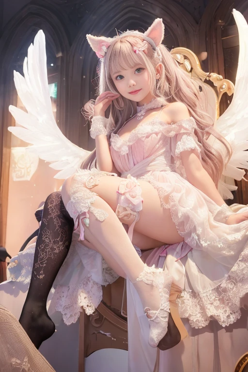 (dynamicposes:1.4)、 (dynamic ungle:1.4)、hyper detailed background、(Near Future City:1.2)、((top-quality、8K、​masterpiece:1.3))、1girl in、A smile、full body Esbian、Slim Faces、Pretty women、(Silvery hair:1.1)、hyperdetailed face、A detailed eye、二重まぶた、blured background、Slim Faces、Cute、extremely delicate and beautiful、A mischievous grinning face、Overall、ultra-detailliert、4K、masutepiece、small mouth、((Colossal tits))、(blanche、pink there、magicalgirl、Leotard、frilld、highleg、Strapless、Strapless Bras:1.4)、hime-cut、Small smiling mouth、a small face、low angles、(pantyshot:1.1)、