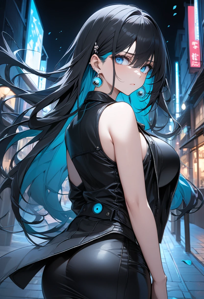 Adult woman, Long black hair, high ponytail, bunny ears, turquoise eyes, Black tight top, ssmile, Masterpiece, hiquality
