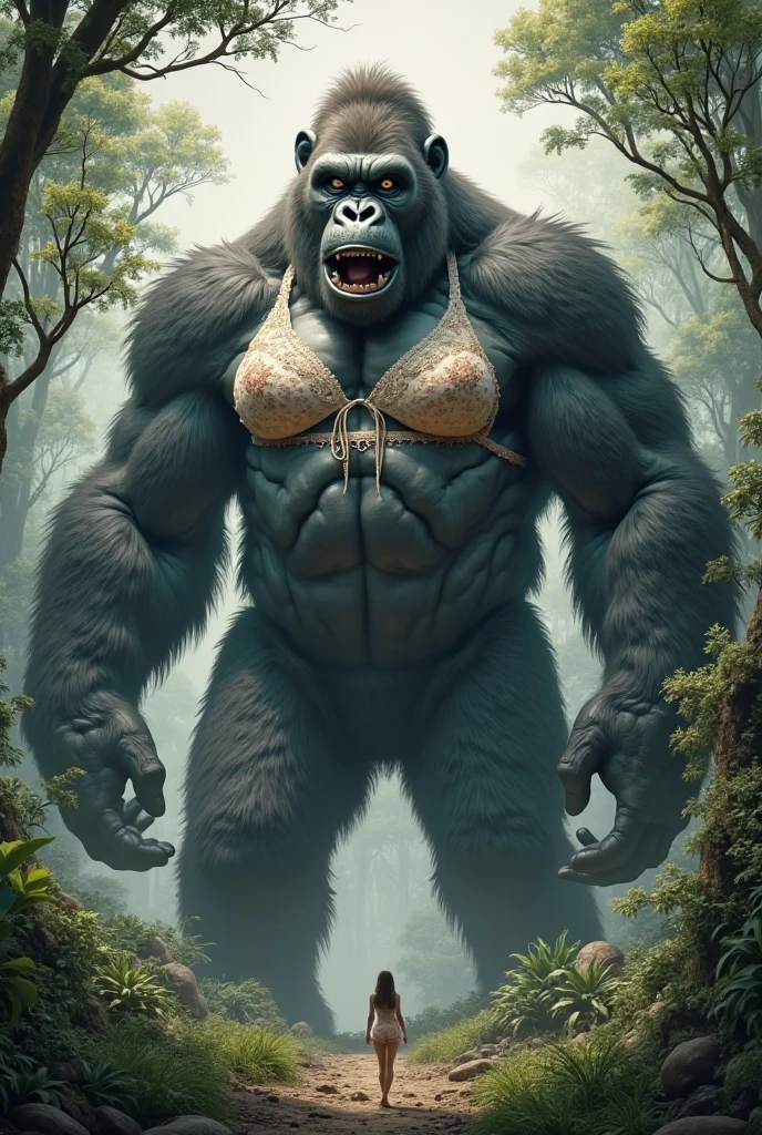 ((female gorilla)), ((mega breasts)),((wearing green bikini)) //full body, (breast squeeze:1.3), (chubby:1.2), Photo realistic, High resolution, detailed background, detailed beautiful skin, detailed nose, (solo shot:1.23), (((nice hand, perfect hand))), clear eyes,//in the jungle,