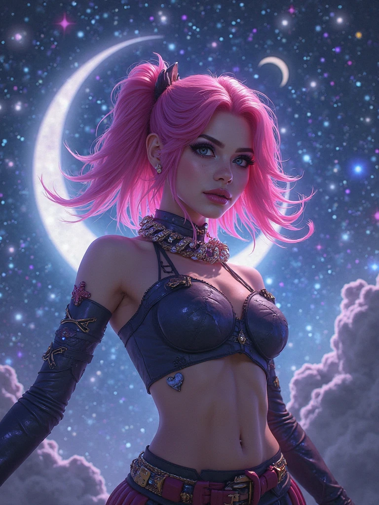 Female DJ, Vampires, Wearing a bikini, Tattooed, pink hair, Quirky, Vibrant appearance, Playful accessories, Bright colors, Creative behavior, Rambled, Sensual, DJ headphones, Mixing Console, Music Clubs, night club, People dancing on dance floor background, Underground danceclub, Highest quality, Skin texture, Intricate details, (Cinematic lighting), RAW photo, 8K,Psychedelic surrealist art, Surrealist psychedelic design, dream art style, Colorful dark vectors,
