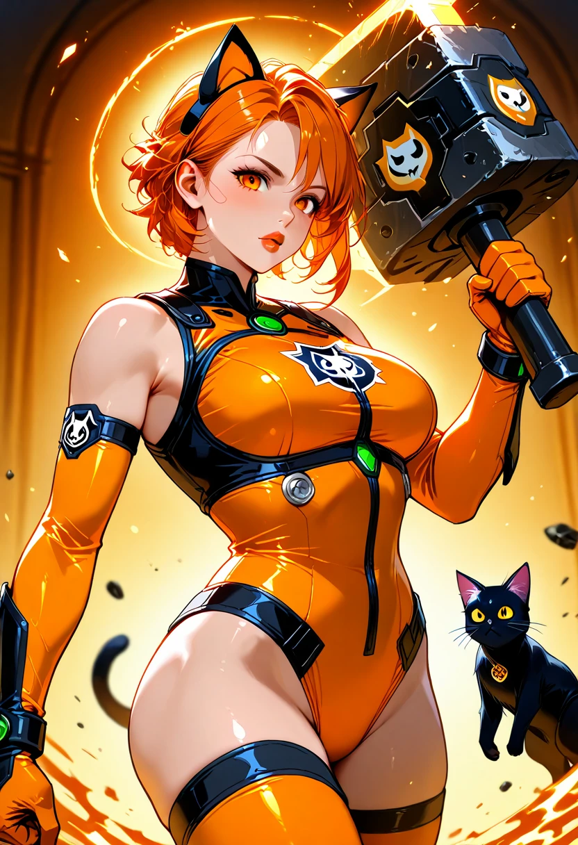 a masterpiece, award winning, best quality, a young woman, perfect face, exciting, cleavage, upper body, painting, Hostile beefy Bauhaus Male Sergeant Major, electric orange beach, Fall, FOV 90 degrees, Graphic novel, Hopeful, Kawaii anime, Moonlight, deep yellow color grading, wallpaper, 4K