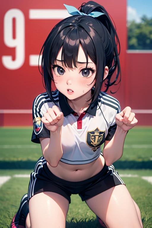 very cute and beautiful girl,(Very detailed美しい顔), (((Close-up shot of face、Open your mouth very wide、Sweating all over、White liquid))),blush,Black Hair,Seraphim,((short hair、Black Hair、Pink hair on the inside、Gal、Small breasts)),((Track & field athletes' uniforms)),((Reaching for the camera、Spread your legs、High angle、Dynamic Angle)), ((Small storage room in gymnasium、Dim lighting、vapor、Sigh、The expression of the limit)), (Highest quality,masterpiece:1.0),Absurd,High resolution,Super detailed,Very detailed,32k,8K resolution, Intricate details,Movie Scenes,Detailed Background,alone,Dynamic Angle,