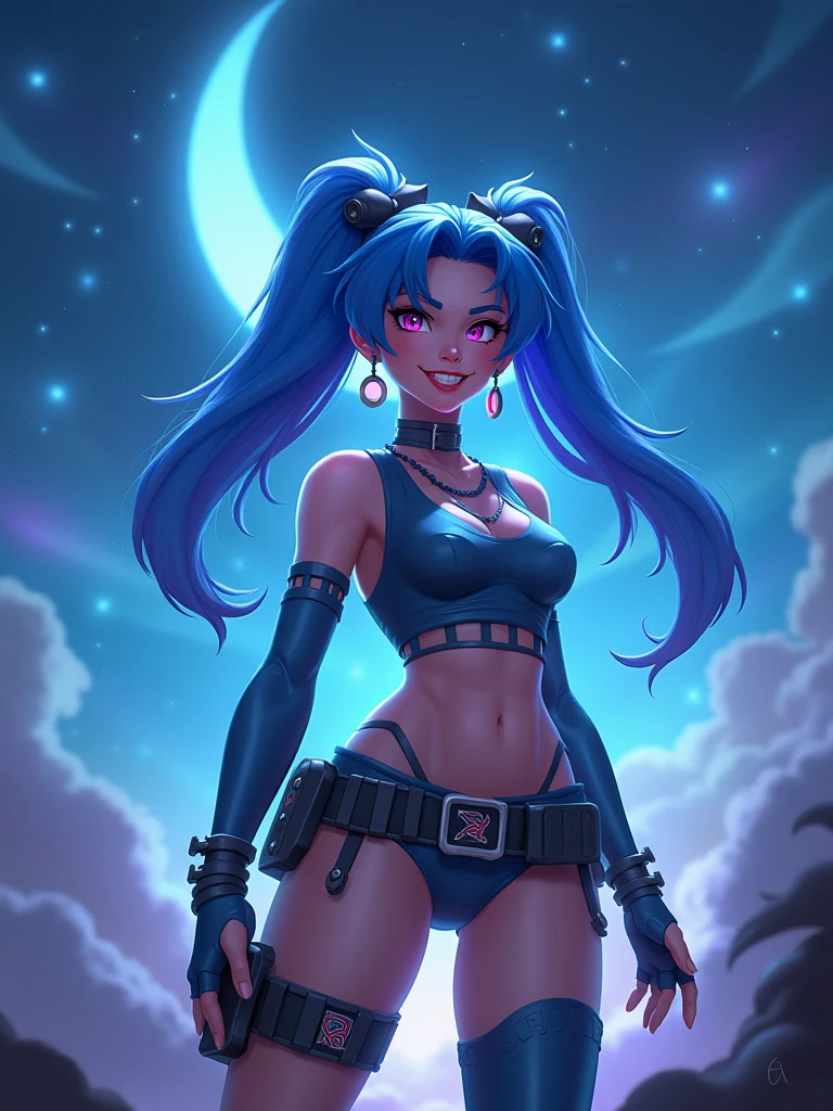 ((Best Quality)), ((Masterpiece)), ((Realistic)) and watercolor drawing of a frog-girl with goth colors. She has ((starlight hair)), wears a (small black micro-thong bikini :star motif ) , ((beautiful and aesthetic)), muscular fit body abs, sexy, under-boobs, hot, (star filled sky background) (clear background:1.35), (particles ,firefly, blue glowing):1.3,