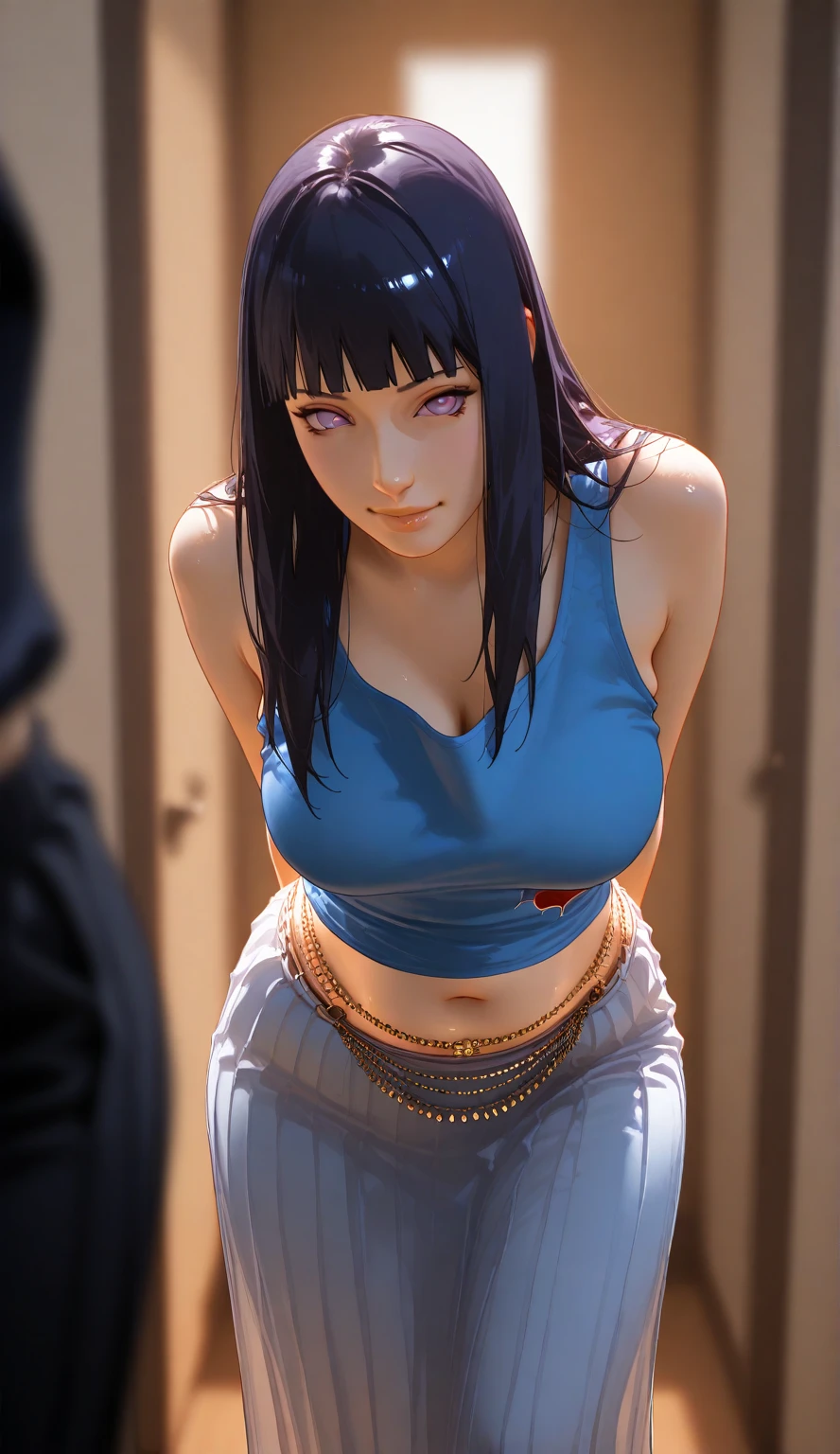 (hyuga Hinata, very sensual, with funk girl clothes, Brazilian, Rio de Janeiro, dancing funk, rolling, big-ass, legs thick, wearing short denim shorts, wearing a mini blouse, umbigo com pirsing, sneakers Nike, big hair, Speaker behind, very realistic, extremely sexy, 8K, 8K extremamente detalhado), (an extremely delicate and beautiful), (Masterpiece artwork), (best qualityer: 1.0), (ultra highres:1.0)