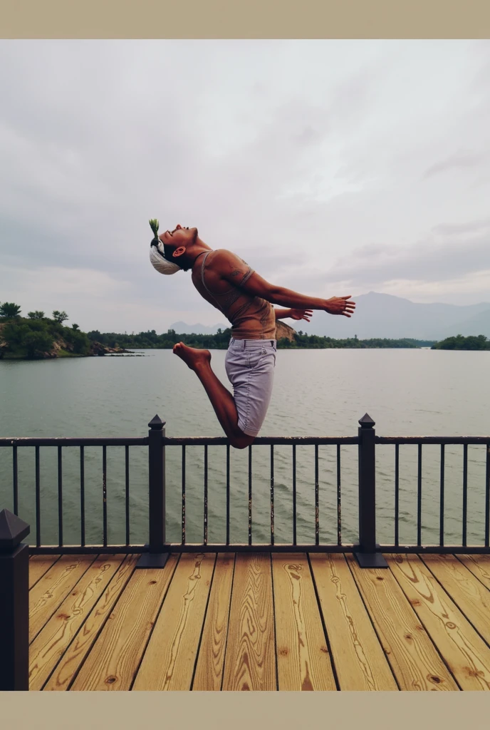 A handsome boy is a master in the air