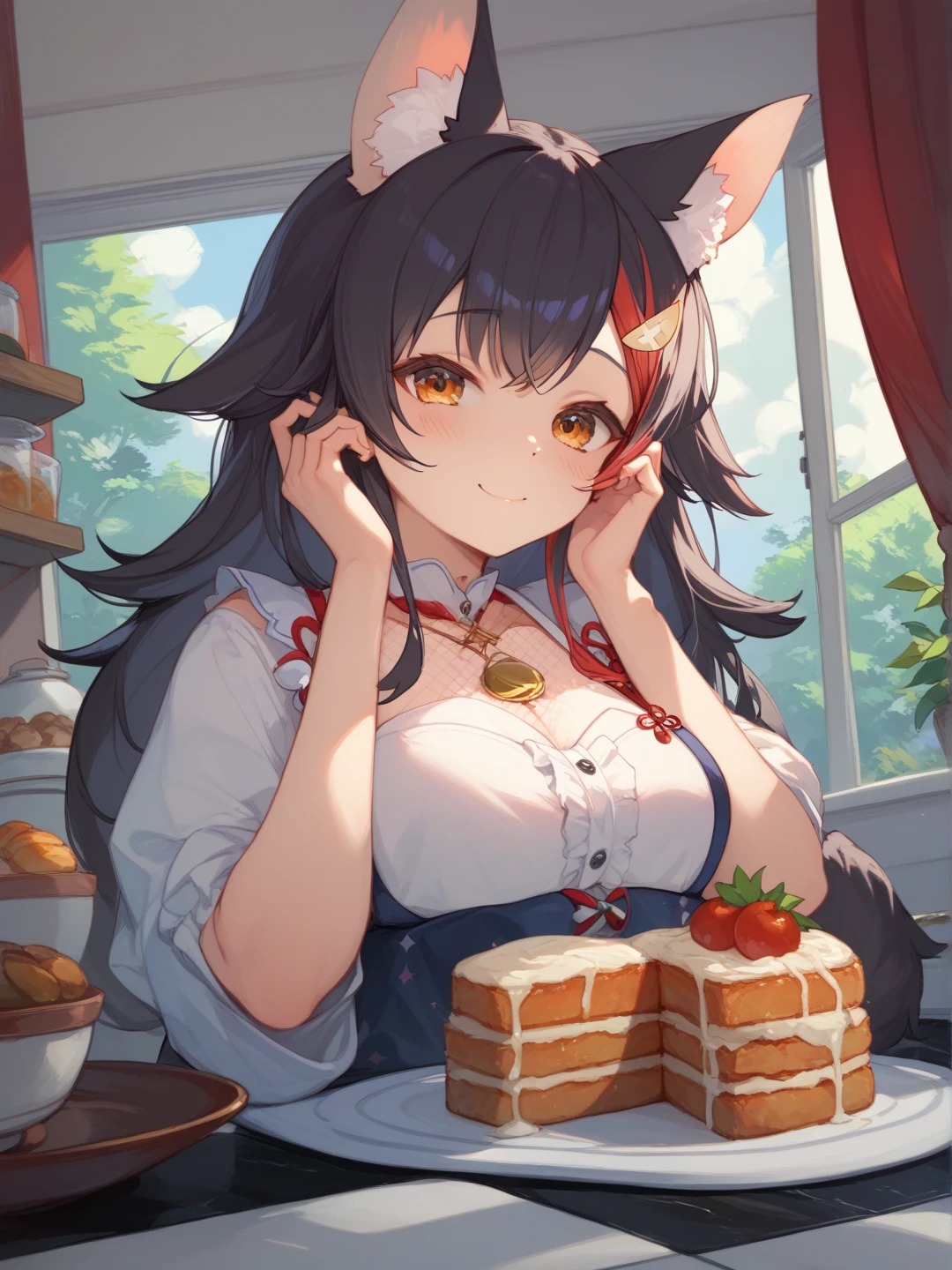 Anime girl with cat ears sitting on the floor, , anime girl squats, stomach, meat, cute anime cat girl, gracious, I look down shyly, she has a cute face, change, women's furry mini cute style, thick, (SFV) safe to work, gasped, no panties, small and tight pussy