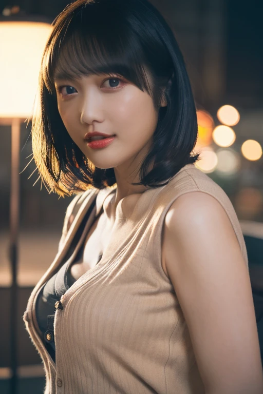 1girl, smile, (((small breast))), (((bokeh))),depth of field, cute face, looking at the viewer, masterpiece, modelshoot style, cleavage, full body portrait, sexy pose, ((8k, RAW photo, highest quality, masterpiece), High detail RAW color photo professional photo, (realistic, photo realism:1. 37), (highest quality), (best shadow), (best illustration), ultra high resolution, highly detailed CG unified 8K wallpapers, physics-based rendering, cinematic lighting),