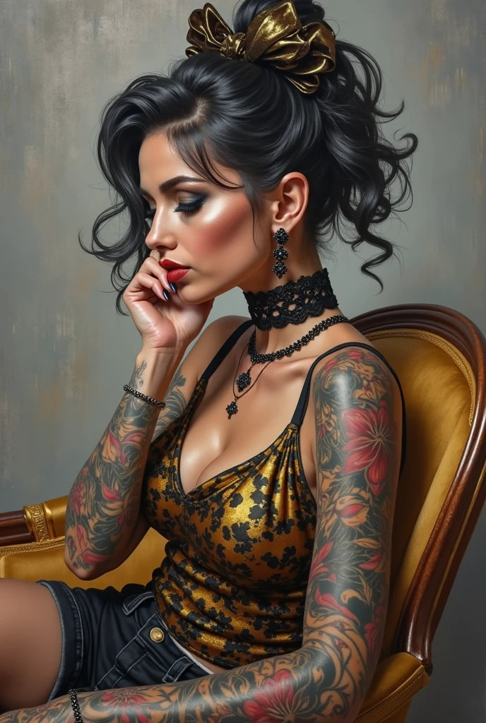 ((best quality)), ((masterpiece)), ((realistic drawing)), ((perfect character)) Empowered, featured, 30 years old, with short curly hair, confident expression, striking features, unique style, conveying strength and individuality, solo masterpiece, highly elaborate details, eye level, scenic, masterpiece --auto --s2