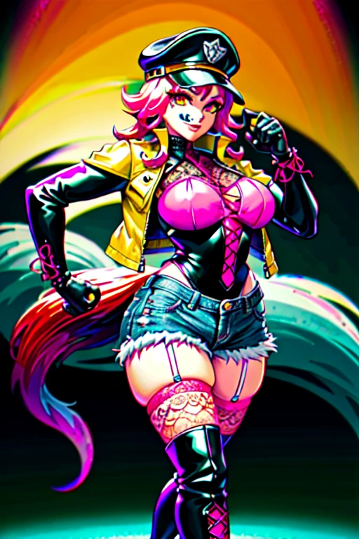 Fox spirit, (1girl, solo:1.8), Complex background, masterpiece, cleavage, charm, masterpiece, best quality, punk, heavy black boots, full body, punk metal, white fox, kitsune, white kitsune, (many tails, 3 tails:1.8), leather clothes, torn leather, spiked collar, arm warmers, black clothes, black leather clothes, black skirt, torn skirt, graffiti, leaning back against a wall in a tunnel, tunnel, graffiti all over the walls, holding a spray can