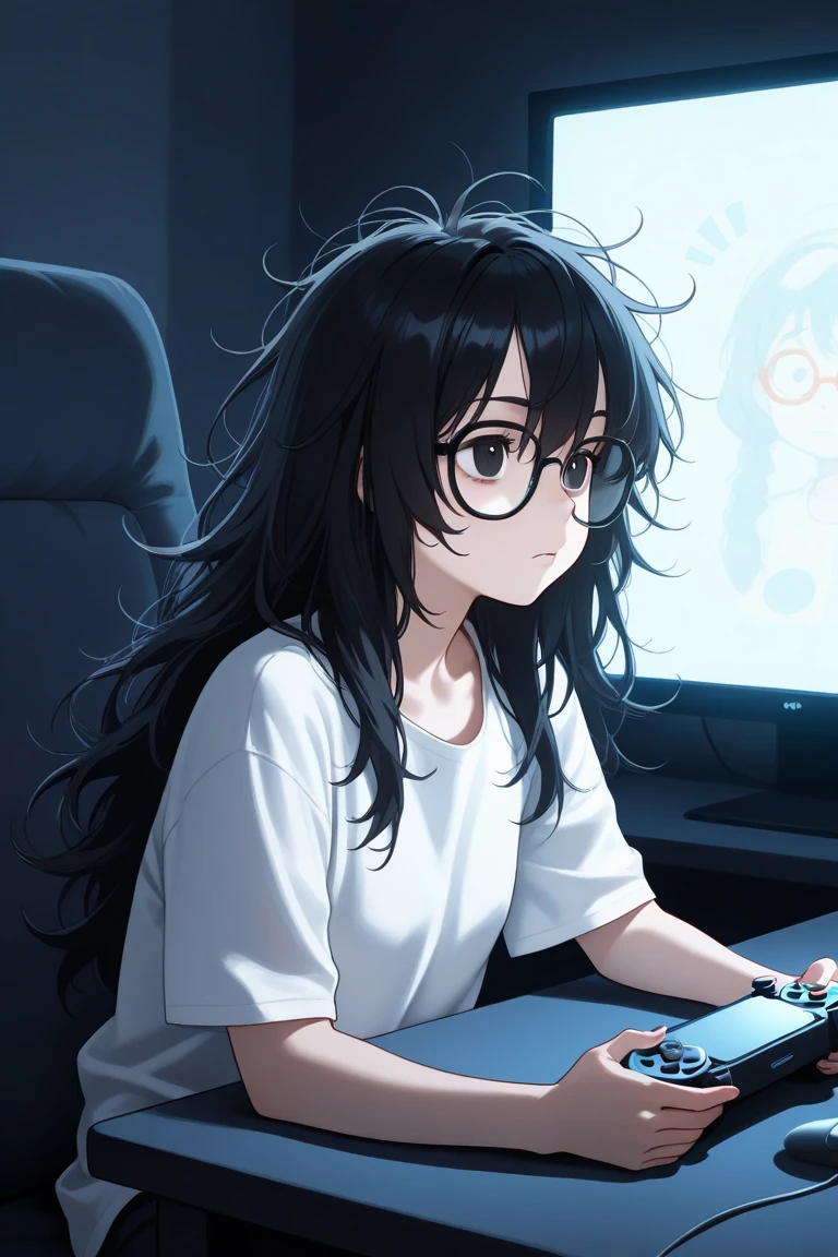 programmer，Computer，decadent，His face turned pale，agony，male people，With black-framed glasses，solo person，the night