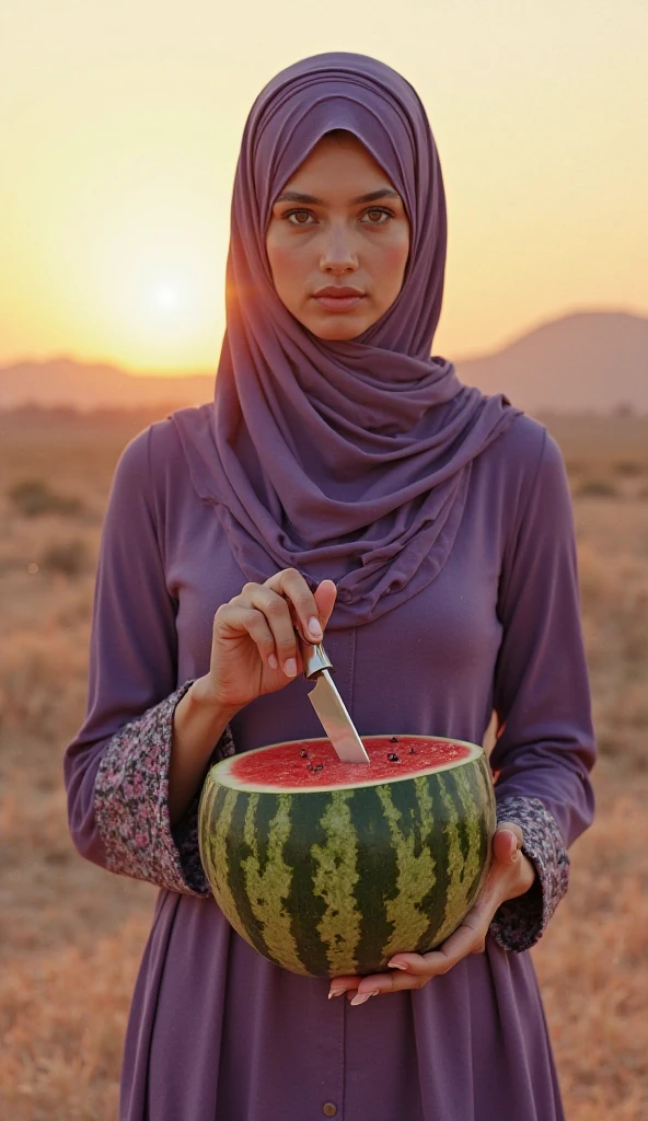 Hijab girl on beach sitting on the tree branch pineapple in her hand