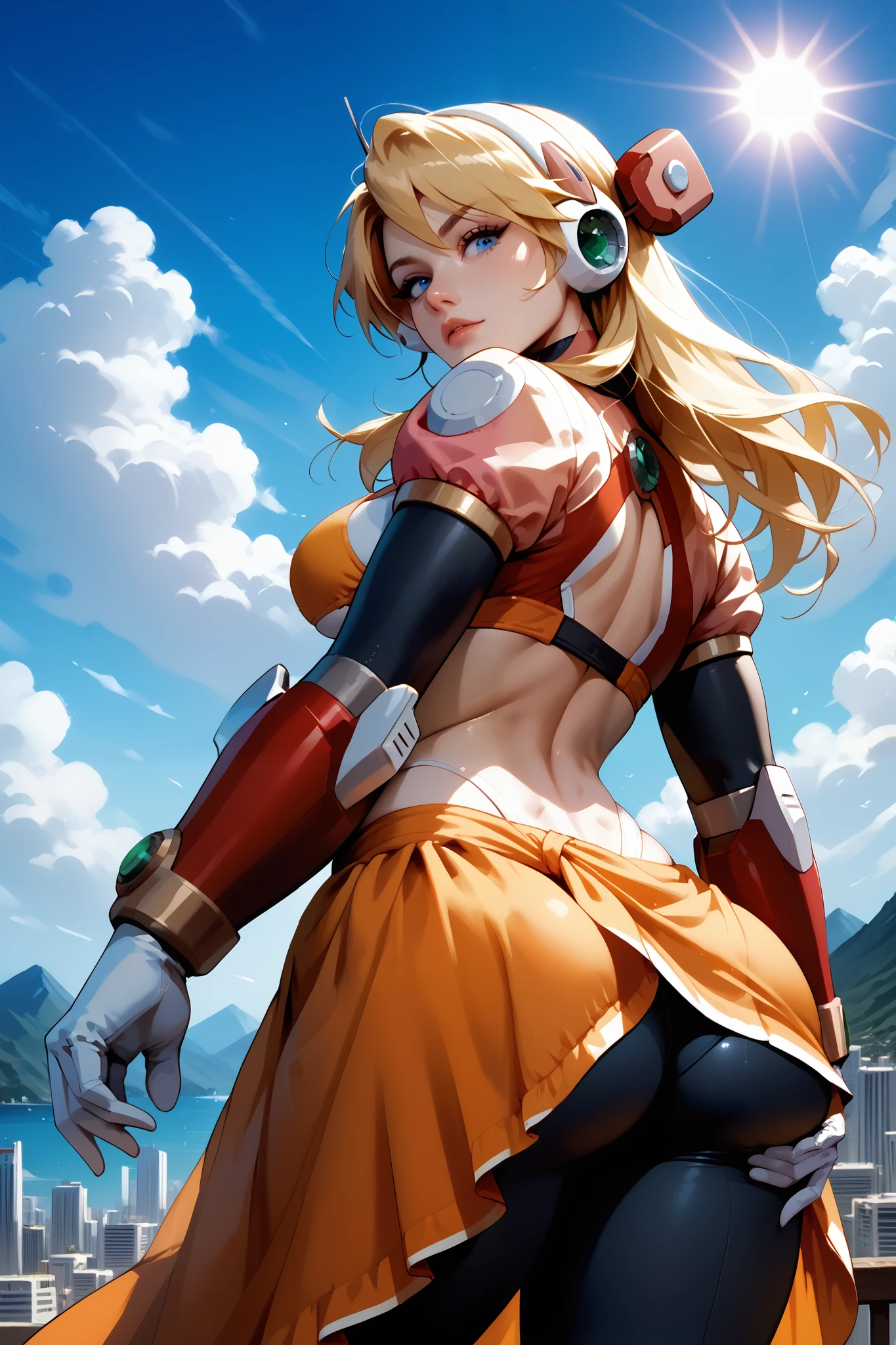(masterpiece, top quality), (medium),official art, beautiful and aesthetic:1.2),(rosemon:1.3), (fractal art:1.3),upper body, from side, (slendered abs:1.2), looking at viewer,(((starry sky))), stars in the background, shining halo,((gigantic breasts:1.6)), (midriff),((ultra detail eyes:1.5)),((extremely detailed CG unity 8k wallpaper,masterpiece, best quality)),