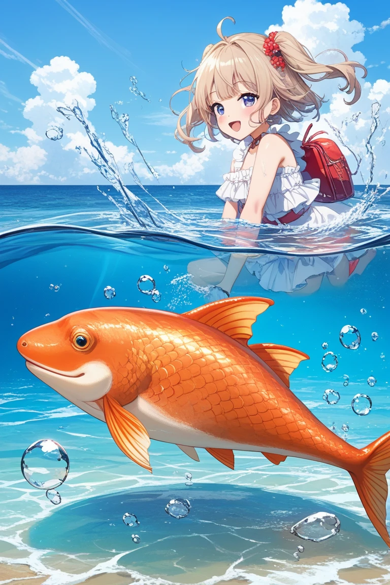 (masutepiece:1.2),(Best Quality:1.1),(Ultra-detailed:1.1),(Realistic:1.2),(Colorful:1.2),(Young girls:1.3),(Japanese:1.1),(Clothing samples:1.1),(Girls playing with goldfish scoop:1.3),(Colorful contact lenses:1.2),(FULL BODYSHOT:1.2),(Summer:1.1)
