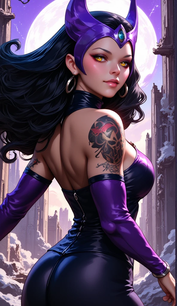 1girl,Latina, Adult Model Daisy Marie,cel shading,bold outlines,flat colors,sharp shadows,graphic style,(manga influence),clean linework,(striking visuals),multicolored background