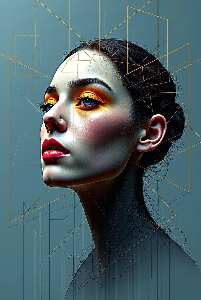 Portrait of woman with Mirror distortion effect for square flyer,