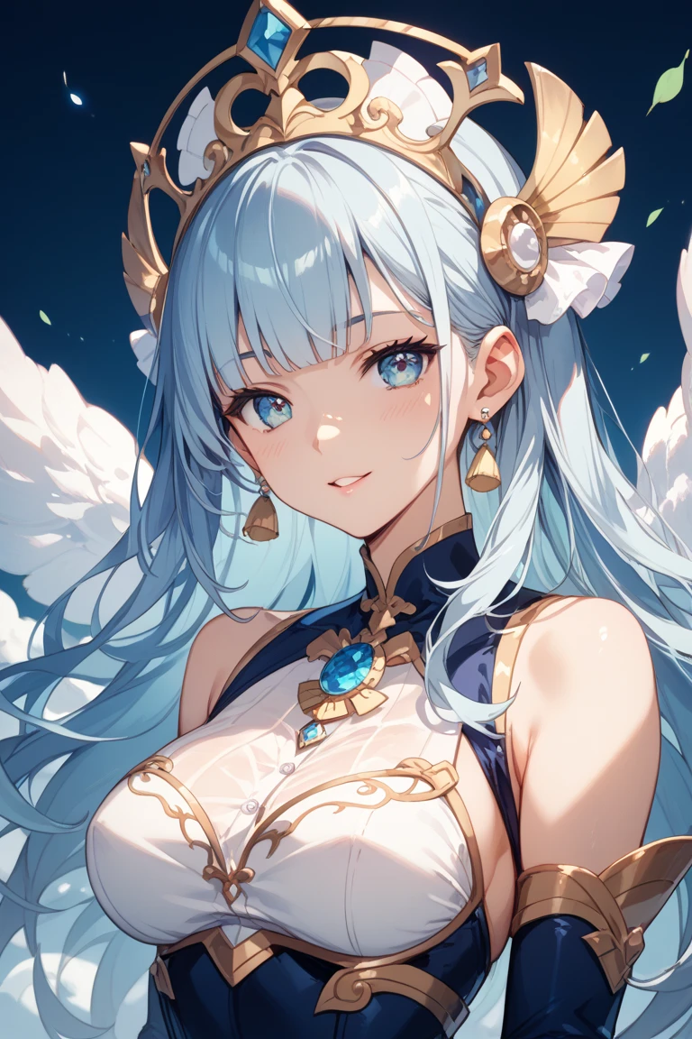 An angel is depicted with a pale and luminous complexion, their skin seemingly glowing with an otherworldly radiance. They are adorned with a pair of sparkling and graceful wings, symbolizing their divine nature. The scene is ethereal and enchanting, capturing the beauty and mystery of these celestial beings. angel, pale, luminous, complexion, glowing, otherworldly, radiance, sparkling, graceful, wings, divine, ethereal, enchanting, beauty, mystery.upper body,