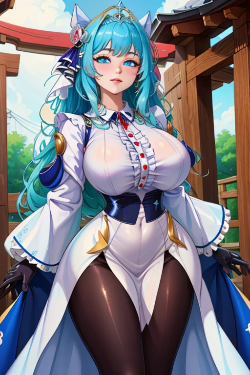 (masterpiece:1.2), (highest quality:1.2),, Curvy but slender body, adult woman , perfect eyes, perfect face,exact number of fingers , Exact number of legs , Exact number of arms ,bangs, perfect lighting, 1 girl,,(garter belt), erect nipple picking(Own) , breast milk , long nipples , beautiful big breasts(erect nipples:1) , sexy look , restraints , high socks,curly hair , detailed outdoor background, compensate, eye shadow, thick eyelashes, fantasy, looking at the viewer, whole body , blue sky、bright and beautiful face , young and white shiny skin, , the best beauty , The most beautiful bright blue hair in the world、thin hair、long hair、Shining beautiful Bangs、big blue eyes、very nice, the most beautiful girl in the world、Very detailed CG, (perfect hands, perfect anatomy),embarrassed look、sexy look、mouth half open , whole body , sexually excited look , leaning forward
