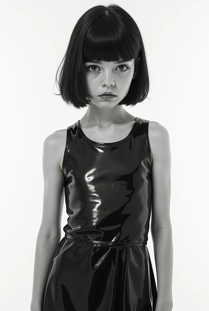 11 yerars old girl in a latex dress underneath her latex leggings