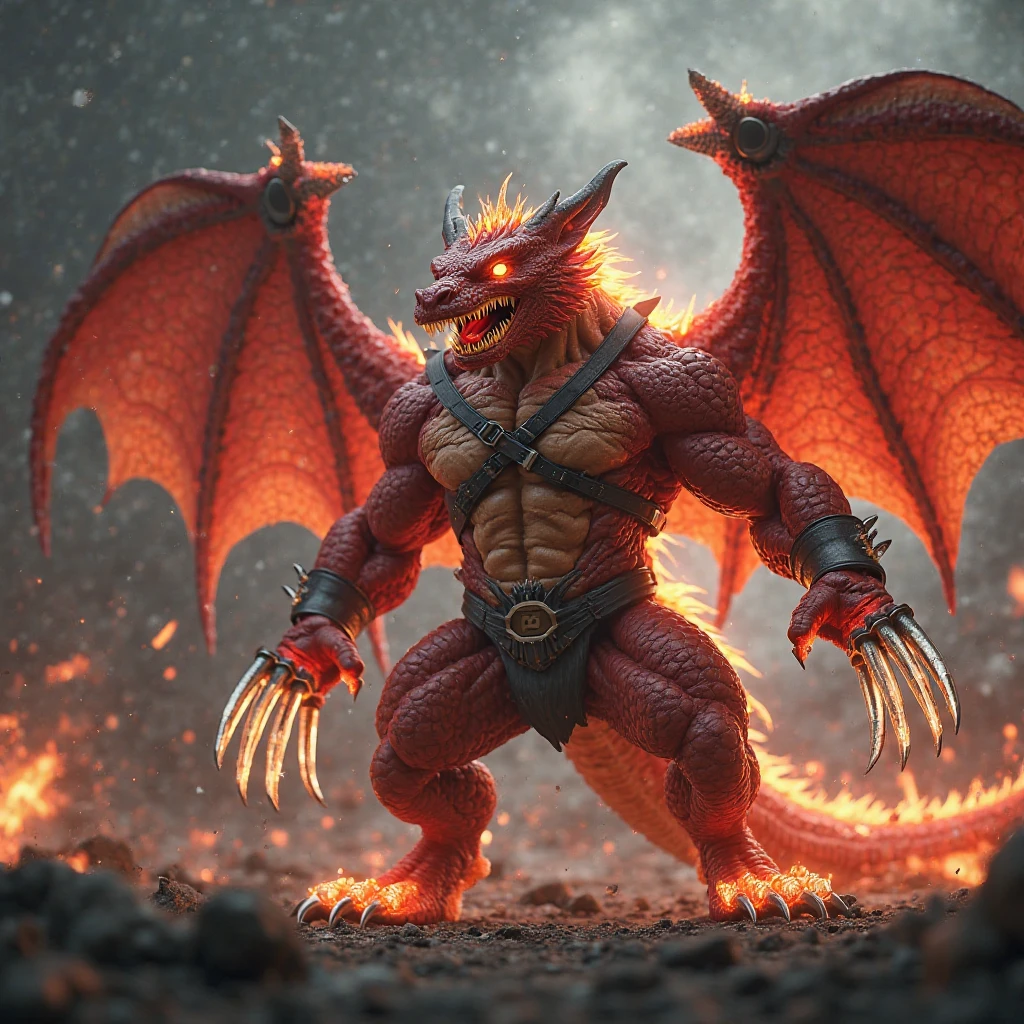 Dragons of Hell，There are lava cracks on the body，Hands are composed of golden lava. Hands are composed of netherrack.，Devil Wings，Golden pupils，Black pupil,4K，muscular，Scales，Nipple Rings