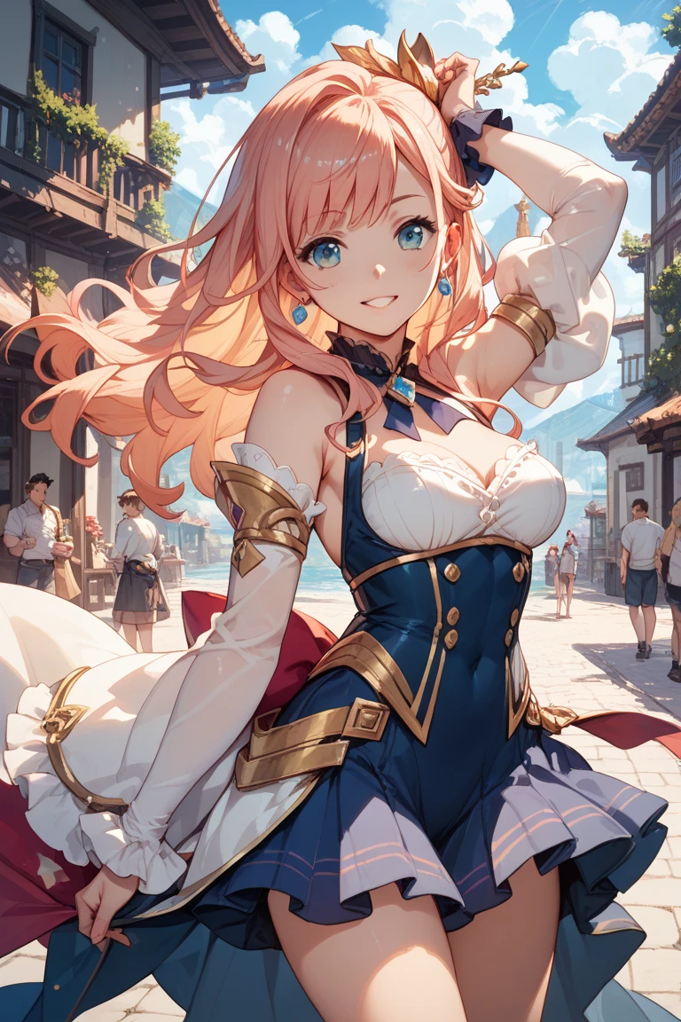 insanely detailed, absurdres, ultra-highres, ultra-detailed, best quality,
1girl, solo, nice hands, perfect hands,
BREAK
princess, princess dress with many frills, teara on hair,
happy smile, laugh, open mouth,
sitting, cute pose,
from below, cowboy shot,
BREAK
slender, kawaii, perfect symmetrical face, ultra cute girl, ultra cute face, ultra detailed eyes, ultra detailed hair, ultra cute, ultra beautiful,
BREAK
on roof of castle, (fantasy world, castle, panorama view:1.3), depth of field,
medium large breasts,
BREAK
pink hair, long hair, messy hair, green eyes, hair between eyes