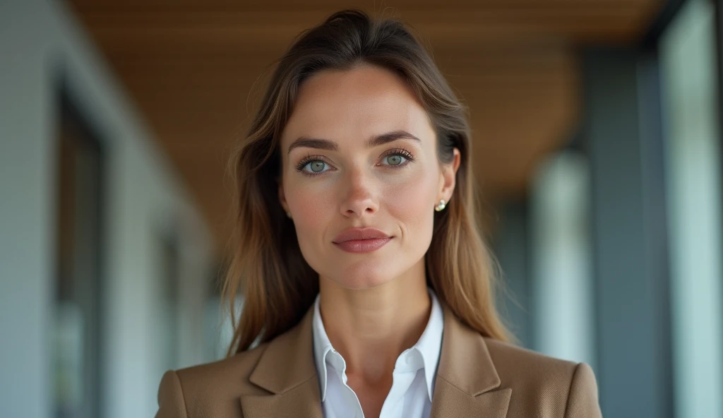 Portrait of a beautiful woman about 35 with a deep look, intelligent eyes and a barely noticeable mysterious smile. Face pale matte, graceful. Features are subtle, Aristocratic. gray eyes, slightly tired with characteristic wrinkles in the corners from frequent concentration and reading. Insightful look,lesiastical architecture, by redefining prestig