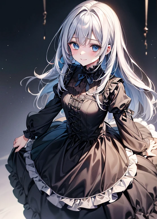 Anime girl avec des cornes et une robe avec un crâne dessus, ((des cheveux châtain clairs))( en robe, gothic maiden Fille animée, waifu anime mignon dans une jolie robe, style artistique anime moe, Fille animée wearing a black dress, noyau nocturne, (Fille animée), style animé 4k, petit tout en courbes, style artistique anime de haute qualité, Fille animées, demon Fille animées
