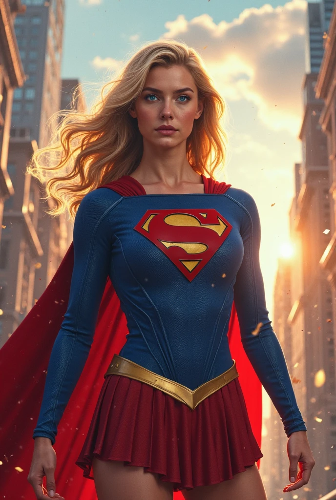 AMBER HEARD as a SUPERGIRL SUPERHEROINE, take one ((Skirt: 1.2)), open view, full body view, 20 year old girl, most beautiful (American Girl) in the world, skin pores, subsurface scattering, Rays of radiant light, High resolution ((detailed facial features: 1.2)), High detail, sharp focus, seeds, Aesthetic, extremely detailed, (extremely detailed eyes), extremely detailed hair, extremely detailed skin, extremely detailed dress, Octane rendering, photoRealista, Post-procedure, (maximum detail: 1.4), realistic shadows, roughness, Natural skin texture, real life, ultra-realistic, photorealism, Photography,8k, Photography, HdR, Intricate, elegant, Very detailed, sharp focus, different poses, Awesome, beautiful, The best quality, masterpiece, Imperfections, Amazing beauty, mira sexy, seductive look, blue eyes, dark blonde hair, (wavy fur), Shazam