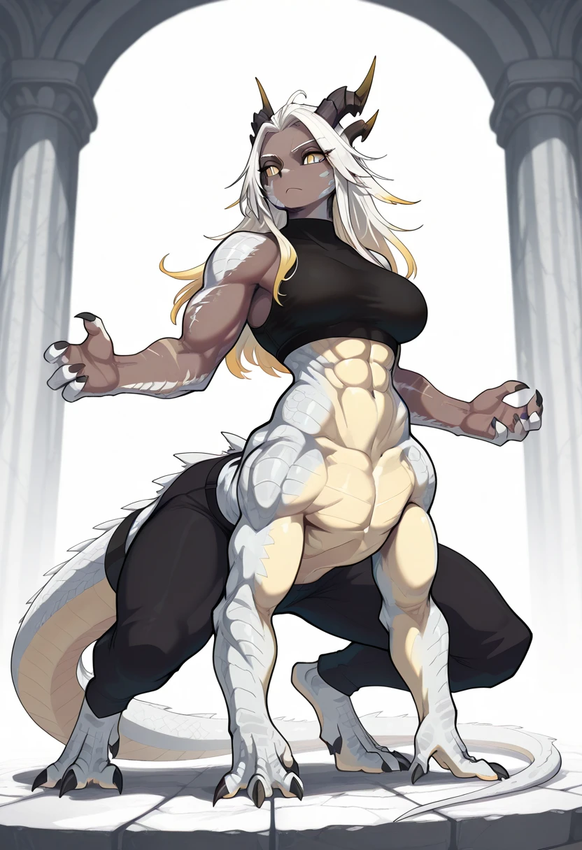 A2 nier, anime waifu bodybuilder, beautiful face, smile, perfect body, fit body, abdomen, long yellow blonde hair, muscular, messy hair, big boobs, green eyes, standing up, sarashi white chest, sarashi, underboob, breasts bandages, arm bandages
(insanely detailed, beautiful detailed face, masterpiece, best quality) volumetric lighting, tone mapping, (looking disgusted), konosuba, (centaur, taur, centauroid:1.2), (full body: 1.0), hooves