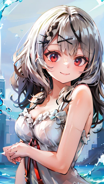 Swimwear、Concept Art、masterpiece、Shy laugh、high resolution、Playing in the sea、Shooting from below、Pour water on、Shooting at a dynamic angle