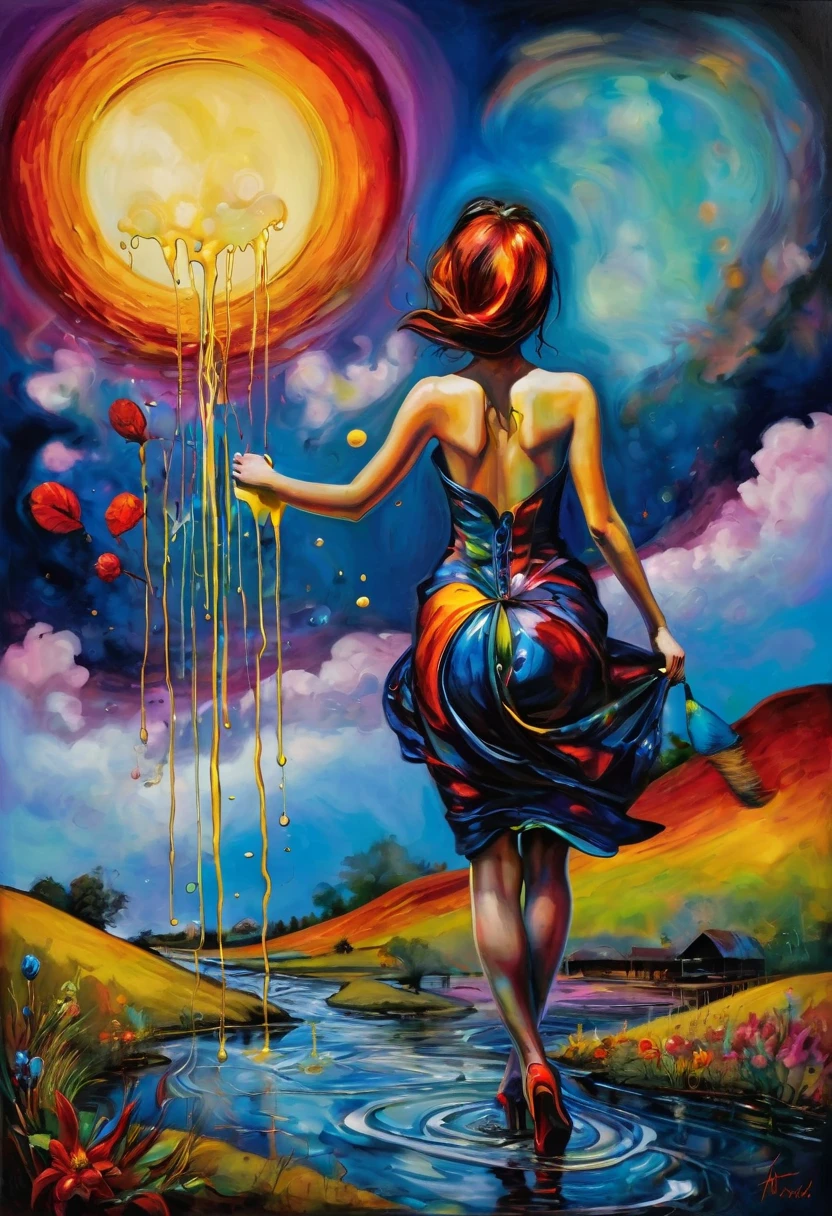 (Artistic Masterpiece of Romantic Life) ( (Themed Art of Life) ( (Conceptual Art) (NFT Exclusive) (Fauvism Work) ()”) Where visual poetry transcends traditional boundaries and embraces the dynamic interplay between creativity and technology Takes),dripping paint,darkart,style, in the style of esao andrews