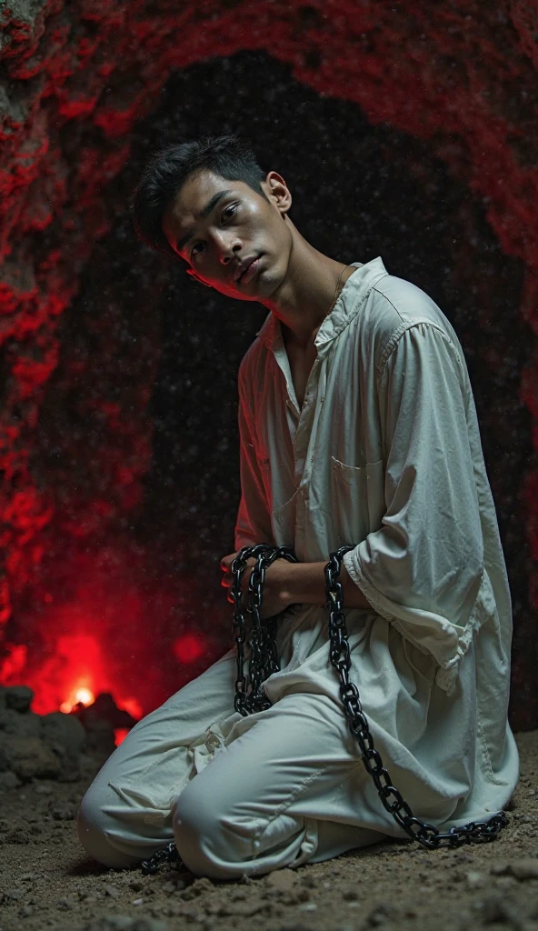 (((muscular,completely naked))), (((young, slim, muscular, fit, boy))), (((ripped sixpack))), (((naked, big dick))), (((sperm, Eejaculation))), ((((Trussed up completely with rope)))), ((((ropes trussed across chest)))), (((body trussed up in tight fitting shibari ropes))), (((beautiful boy))), (((beautiful face, K-pop type))), (((slim fit body))), ((medium-lenght curtain hairstyle))), (((not wearing pants, completely naked))) kneeling, (((arms behind back))), , Smiling, ((((in a dungeon with a thick pole and candles))), ((leaning against a polel)))