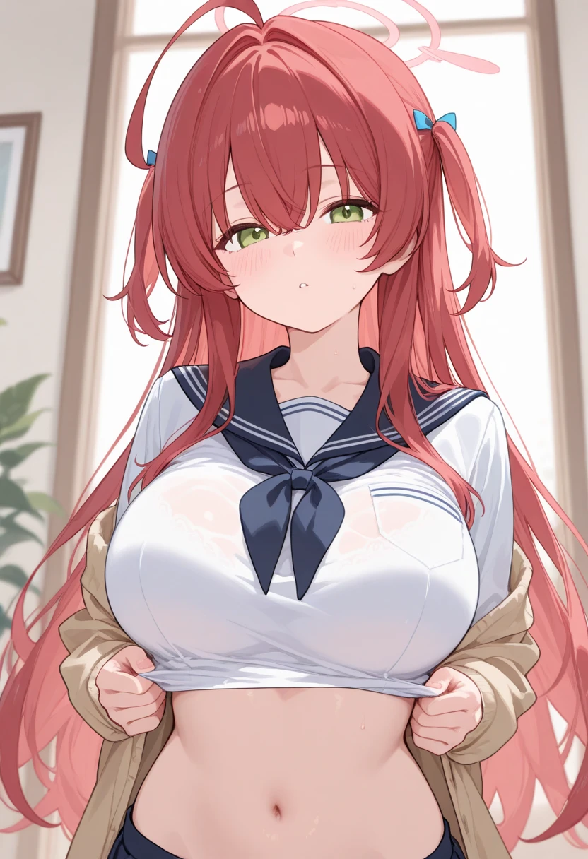 pieces fly、masterpiece、highest quality、Super detailed、High resolution、High resolution、8K portrait、High resolution CG of Unity 8k wallpaper、unity 8k wallpaper、cute:1.5、:1.5、Highly detailed CG unity 8k wallpaper、realistic、real person、cute、 portrait photography、shiny skin、High resolution、(Vermillion semi-long hair:1.2)、(16 years old:1.2)、(1 girl)、(city road:1.6)、(school uniform),perfect face, seriously, (blush:1.5),(((clothing lift:1.5))), (midium breasts:0.8),(((I have nipples))),((Orgasm in the vagina:1.5))、(star hair ornament:1.2),((leaning forward:1.3))