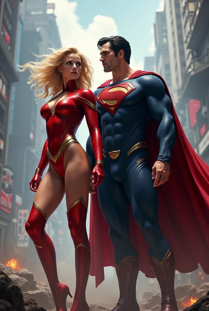 a detailed realistic M_SHOT of SUPERMAN,  HARLEY QUINN AND GINGER GIRL standing back-to-back warrior, holding a shotgun--- cinematic=canon 5d, ultra skin intricate clothes accurate hands, BLUE eyes, perfect eyes, best quality, extremely sharp focus face, analog fine film grain, post-apocalyptic, cinematic, realistic, trending art station, helicopter, flag of israel. focus, studio photo, details, highly Rutkowski, intricate, busy, raw, 64k, isometric, digital smog, 3d render, octane volumetry--,{{{ UHD detailed eyes}}} and lips,beautiful detailed face,long eyelashes,smooth skin,natural body shape--hyper realistic fur:1.3), (detailed fur:1.2), (fur covered body:1.2), (male:1), (canine features:0.5), (expressive face, detailed face:1.3), (realistic:1.3), (photorealistic, photo-realistic:1.2), full color, (3d:2), (highly detailed:1.2), masterpiece, 64k.