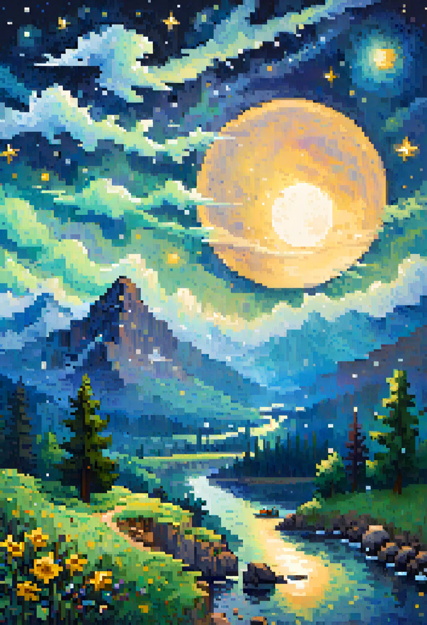 Van Gogh's starry night pixel art