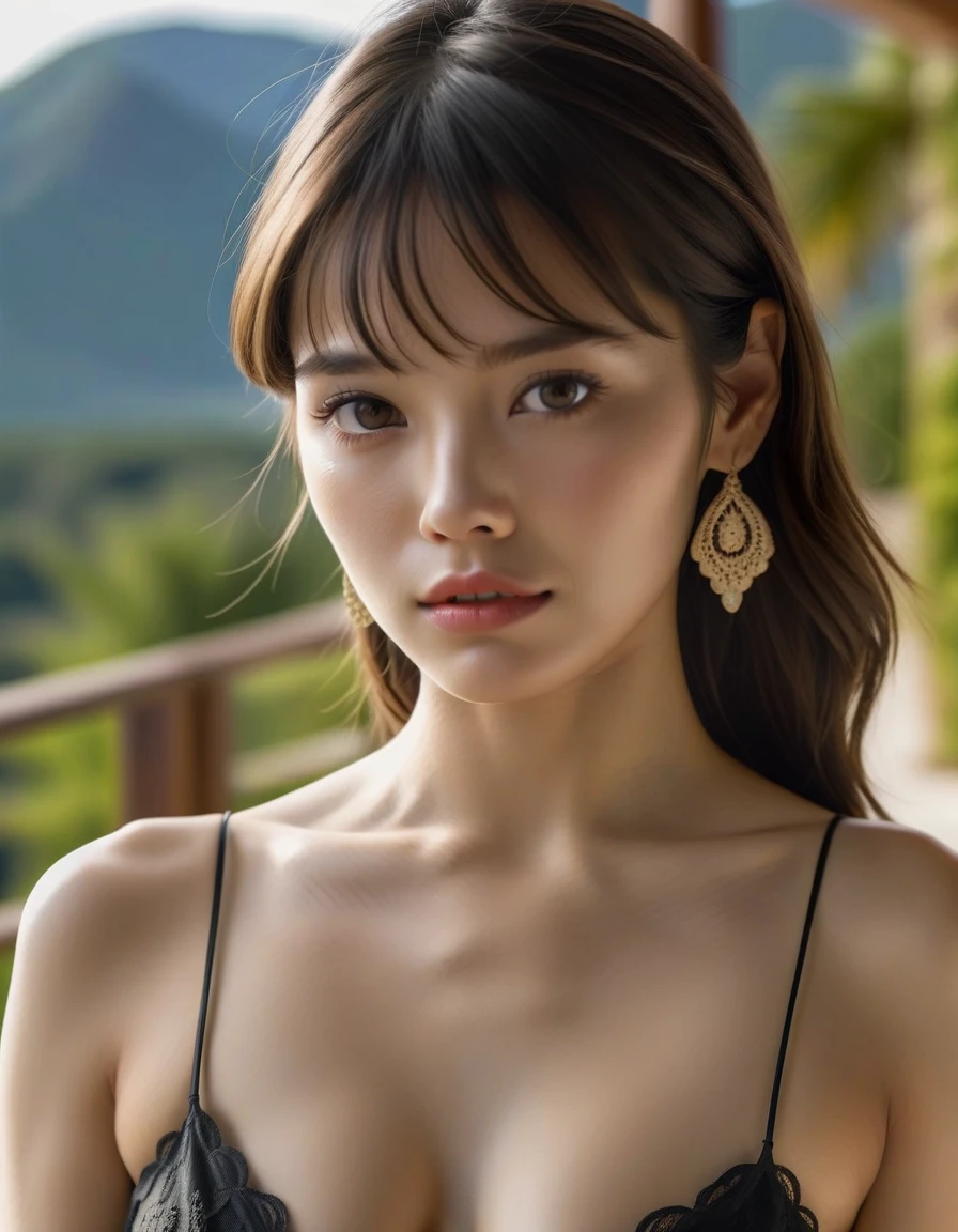 8K, masterpiece, RAW Photos, Highest quality, Realistic, Very detailed, Depth of written boundary, Cinematic Light, Anatomically correct body,
An elegant and beautiful mature woman,
Long black hair, Very beautiful face, Exquisitely detailed face, Glamorous Body,
Transparent white skin, Very detailed肌, Ample breasts, Shapely ass, Firm thighs,
High-leg one-piece swimsuit, Detailed cloth texture, Simple Earrings,
Night sky background, Dark sandy beach at night, Pitch black sea surface,