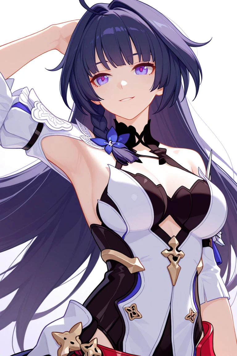 Realistic, soft light, cosplay, 4k, ultra detiled, beautiful landscape, sadistic smile, Threatening gaze, looking at viewer, no NSFW, blue hair, blue eyes