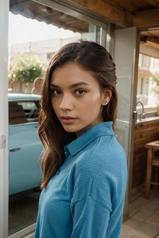 photo of S140_AthenaFaris, an attractive woman, sitting in a (sports-car:1.2), wearing a (polo-shirt:1.2), (8k, RAW photo, best quality, depth of field, ultra high res:1.2), (absurdres, intricate, photorealistic, masterpiece, ultra-detailed:1.3)