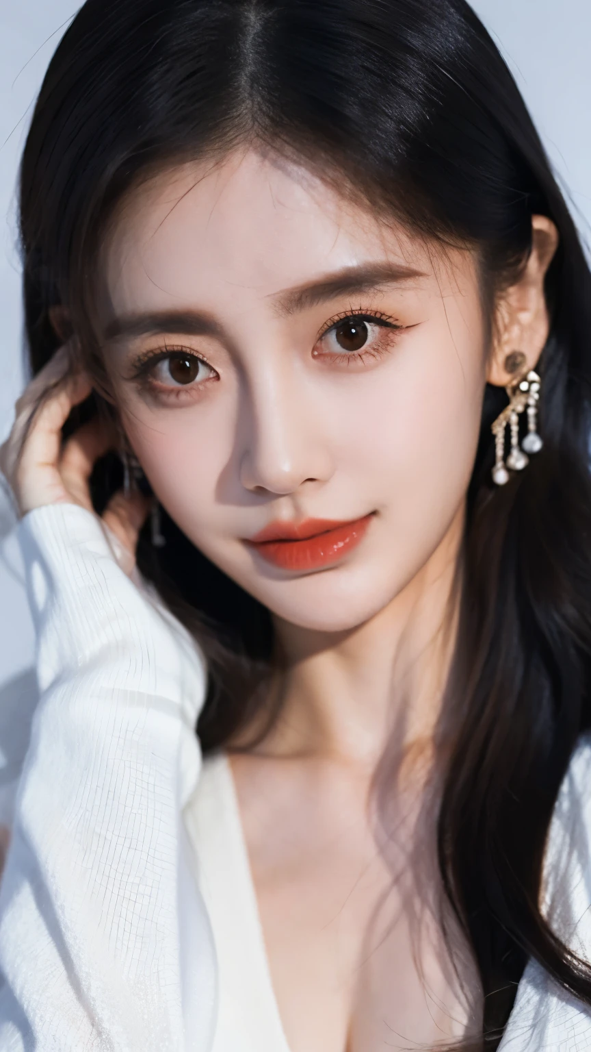 Ultra HD resolution,artistic photos,21year girl,earrings,long hair,Cold white skin,E cup, messy hair , messy hair ,Ruddy face